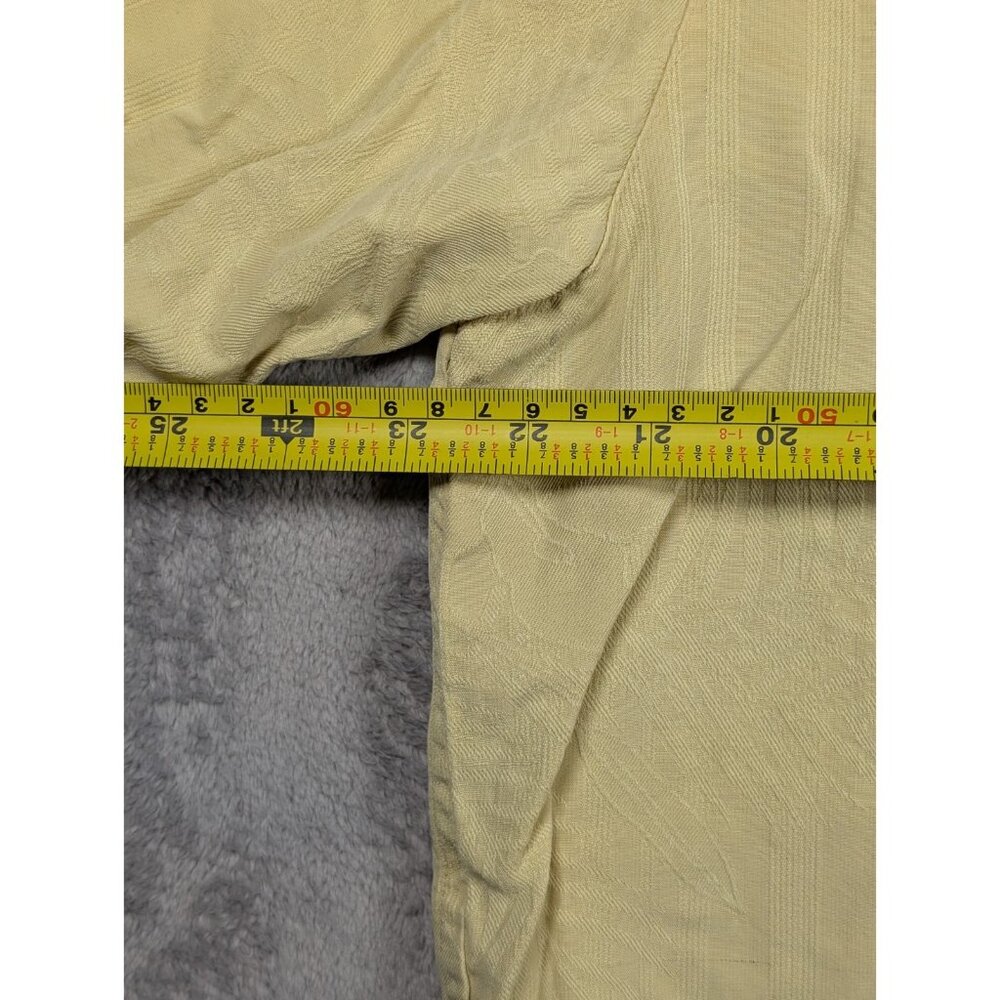 Silk Button Up Shirt Mens Large Yellow Floral Embroidered Vacation Resort Hawaii - Picture 4 of 6